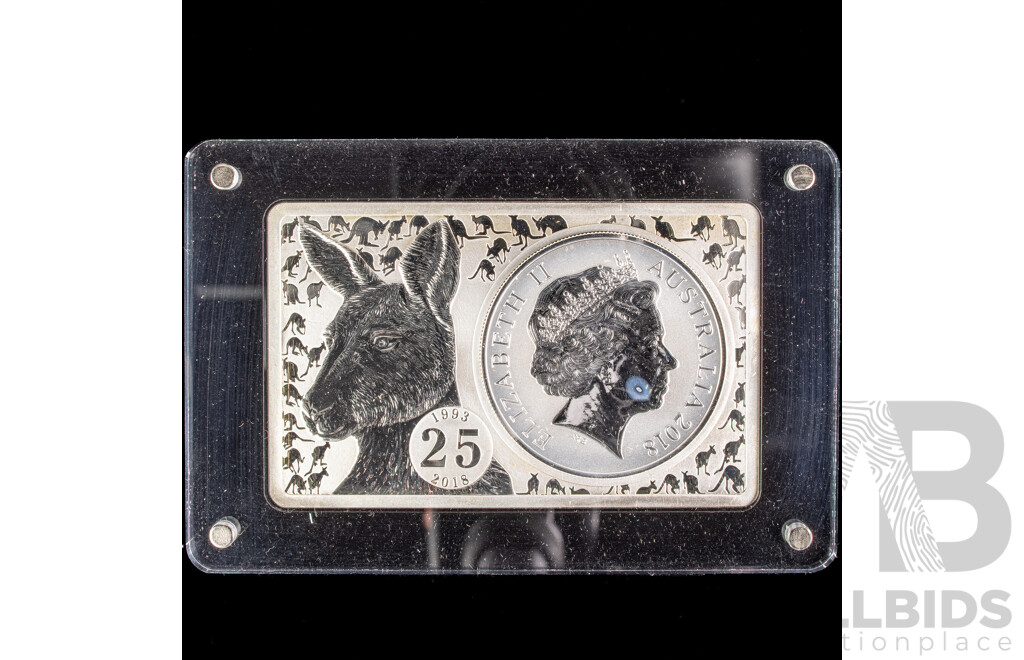 Australian RAM 2018 Silver One Dollar Coin and Bar Set, 25th Anniversary of the Silver Kangaroo .999