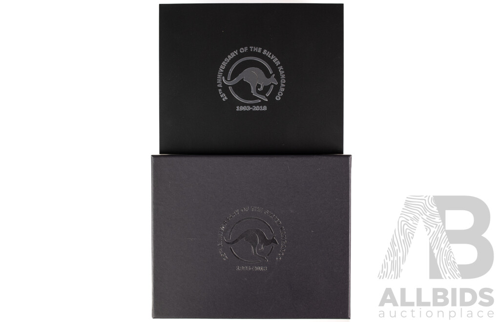Australian RAM 2018 Silver One Dollar Coin and Bar Set, 25th Anniversary of the Silver Kangaroo .999