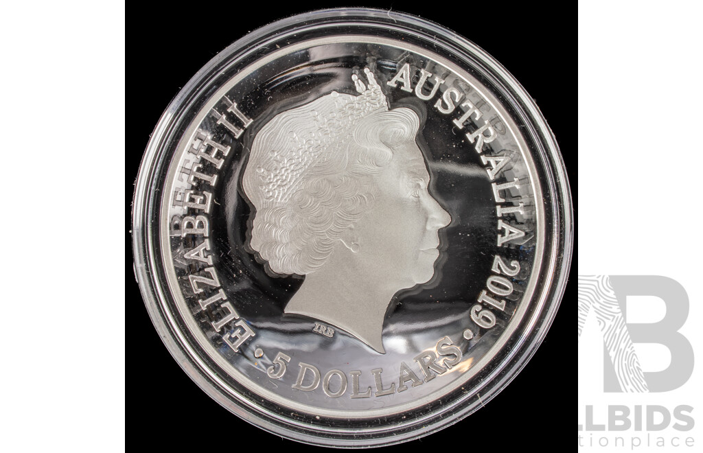 Australian RAM 2019 Silver Proof Domed Five Dollar Coin, New Map of the World , Captains Cook's Tracks and Discoveries .999