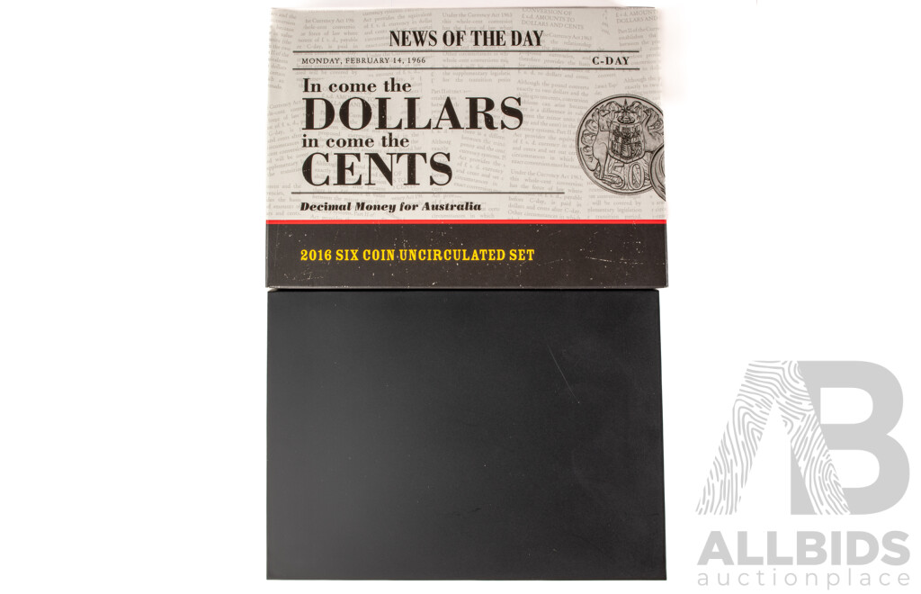 Australian RAM 2016 Six UNC Coin Set, In Come the Dollars in Come the Cents, Decimal Money for Australia with Round Silver Fifty Cent Coin