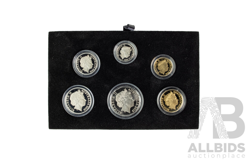 Australian RAM 2019 Six Proof Coin Set, Fiftieth Anniversary of the Moon Landing, Commemorative One Dollar and Five Cent