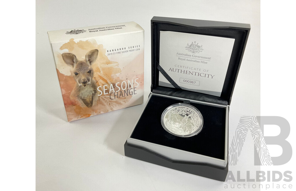 Australian RAM 2019 One Dollar Silver Proof Coin, Kangaroo Series, Seasons Change .999