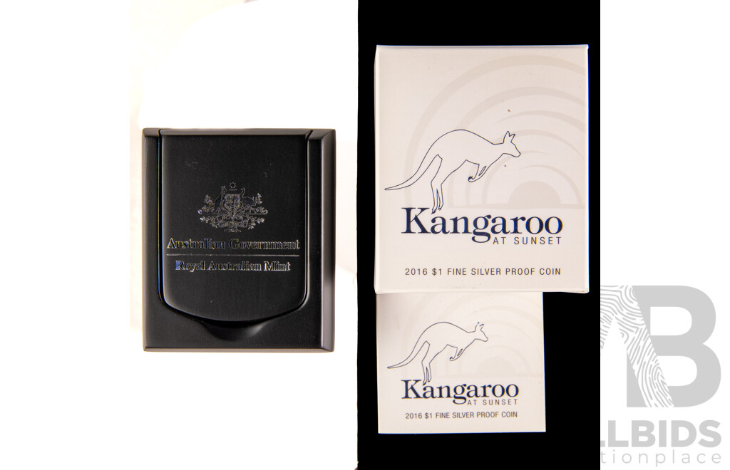 Australian RAM 2016 One Dollar Silver Proof Coin, Kangaroo at Sunset .999