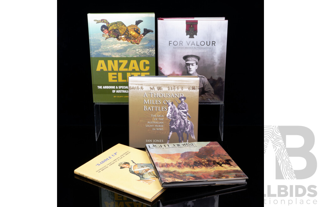 Collection FIve Books Relating to Australian Military History Including for Valour, Australians Awarded the Victoria Cross and More