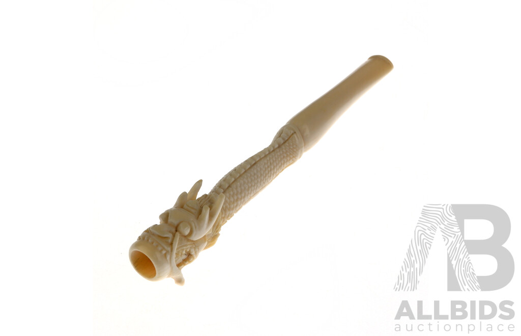 Vintage Carved Asian Ivory Cigarette Holder with Dragon Motif