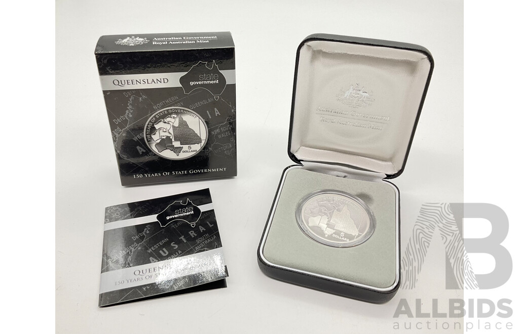 Australian RAM 2009 Commemorative Silver Five Dollar Coin, 150 Years of State Government - Queensland .999