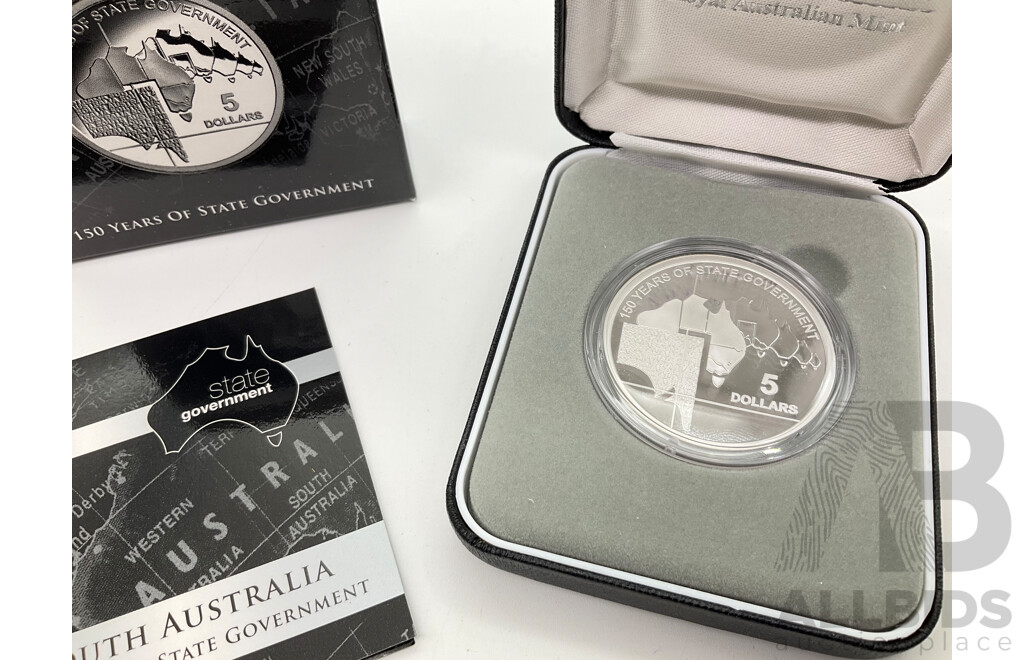 Australian RAM 2007 Commemorative Silver Five Dollar Coin, 150 Years of State Government - South Australia .999