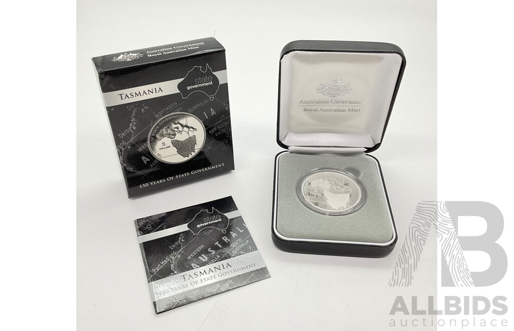 Australian RAM 2006 Commemorative Silver Five Dollar Coin, 150 Years of State Government - Tasmania .999