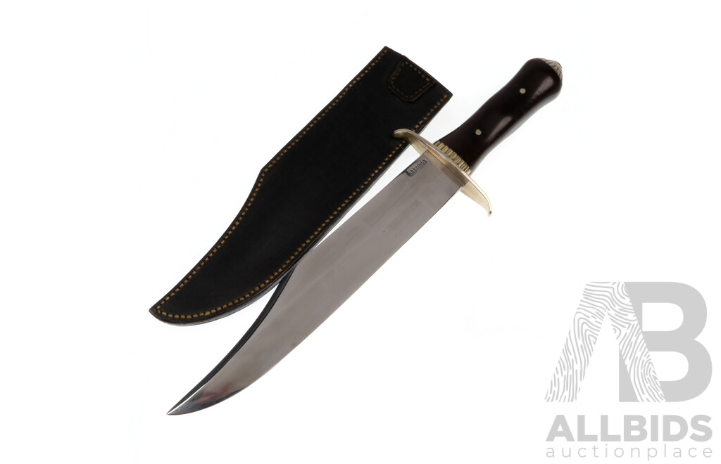 Bowie Knife with Wooden Handle by Hastings in Leather Scabbard