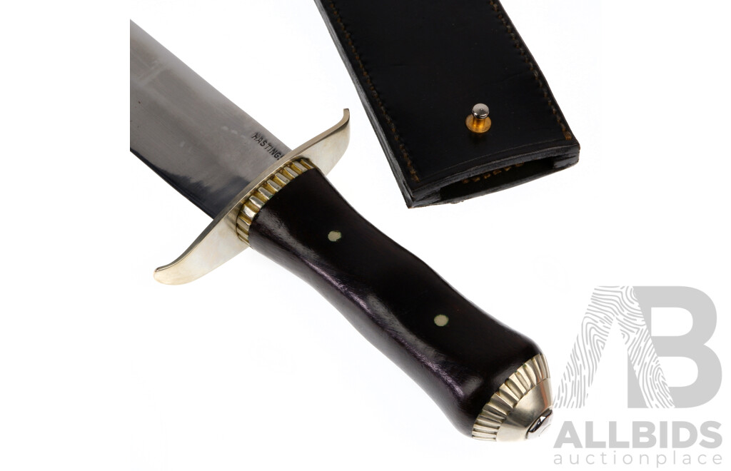 Bowie Knife with Wooden Handle by Hastings in Leather Scabbard