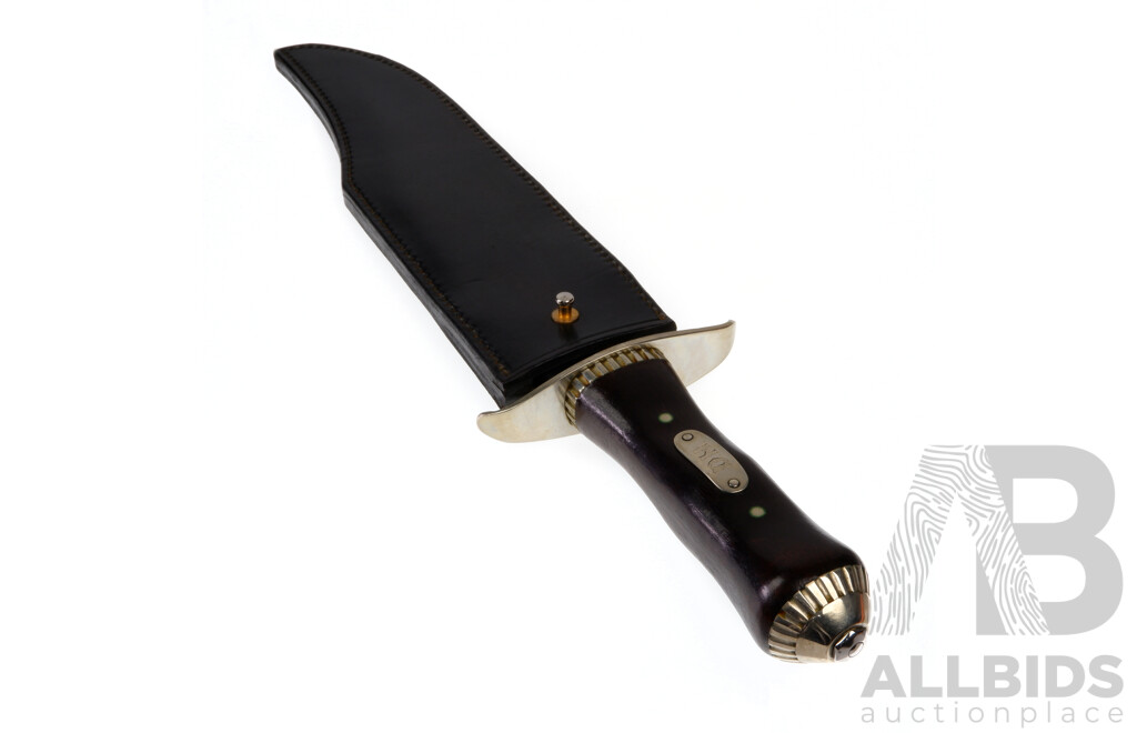 Bowie Knife with Wooden Handle by Hastings in Leather Scabbard