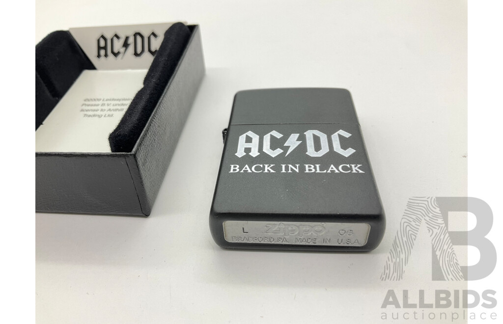 Zippo Lighter in Original Case, AC/DC Back in Black, Made in USA