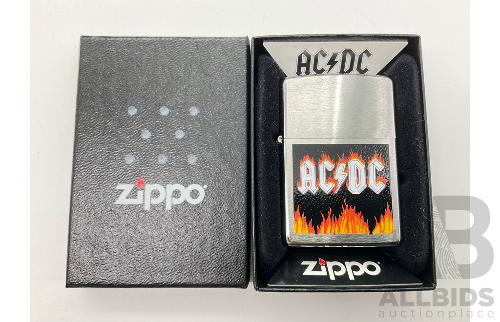 Zippo Lighter in Original Case, AC/DC Flames, Made in USA