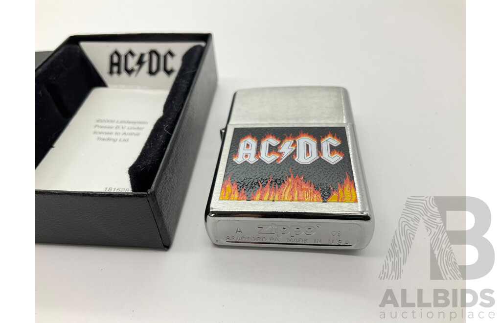 Zippo Lighter in Original Case, AC/DC Flames, Made in USA