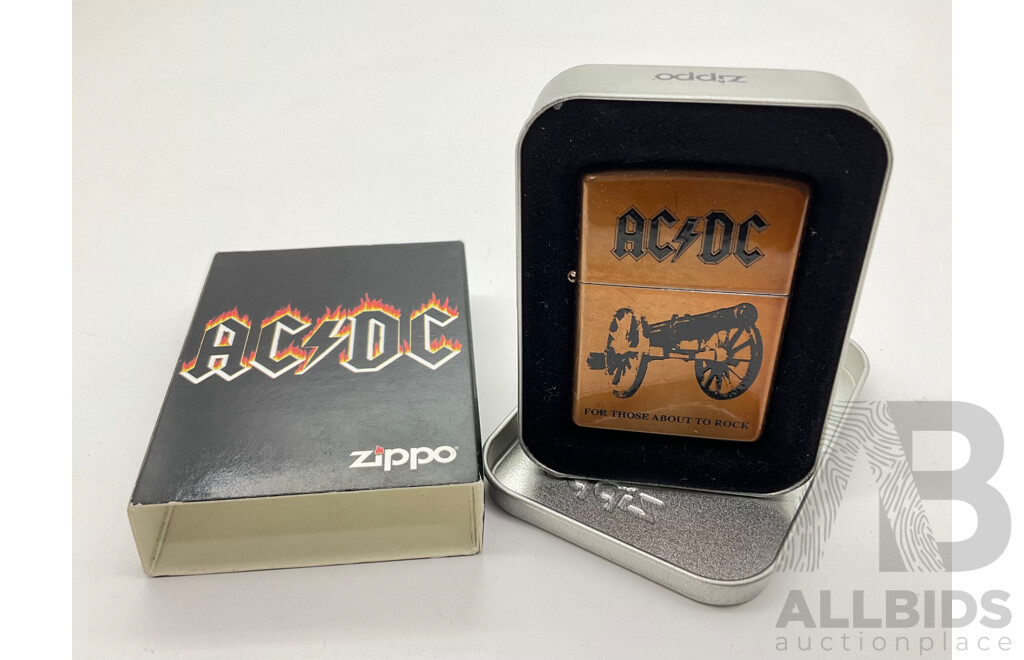 Zippo Lighter in Original Steel Case, AC/DC for Those About to Rock, Made in USA