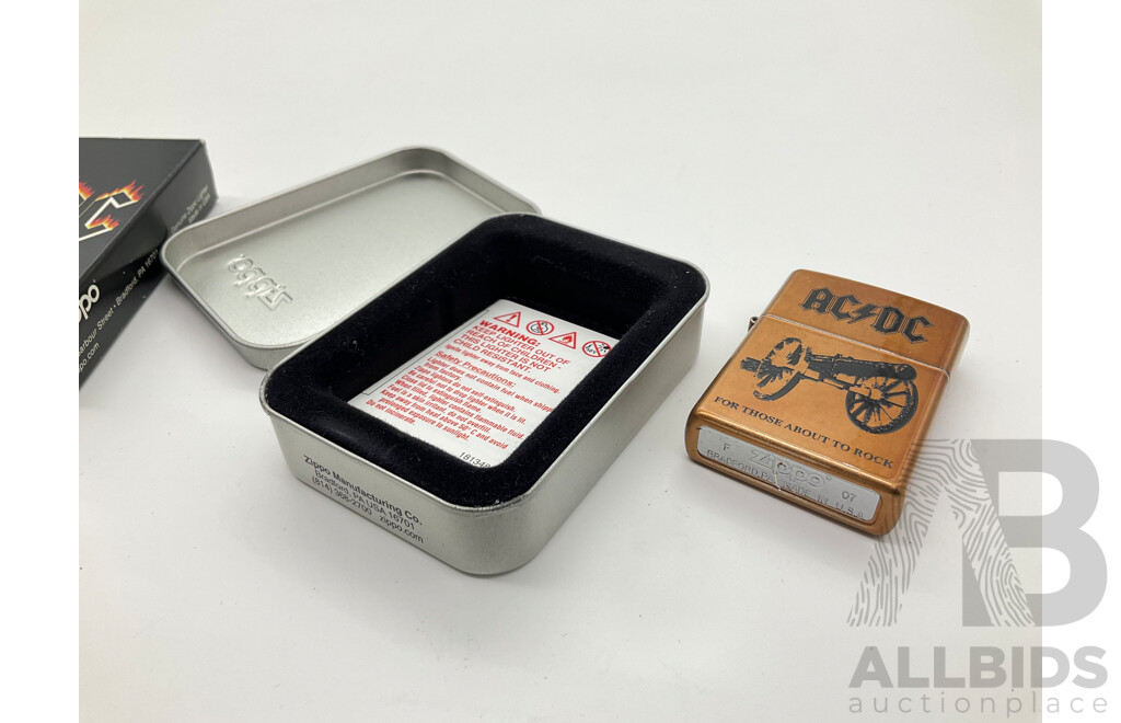 Zippo Lighter in Original Steel Case, AC/DC for Those About to Rock, Made in USA