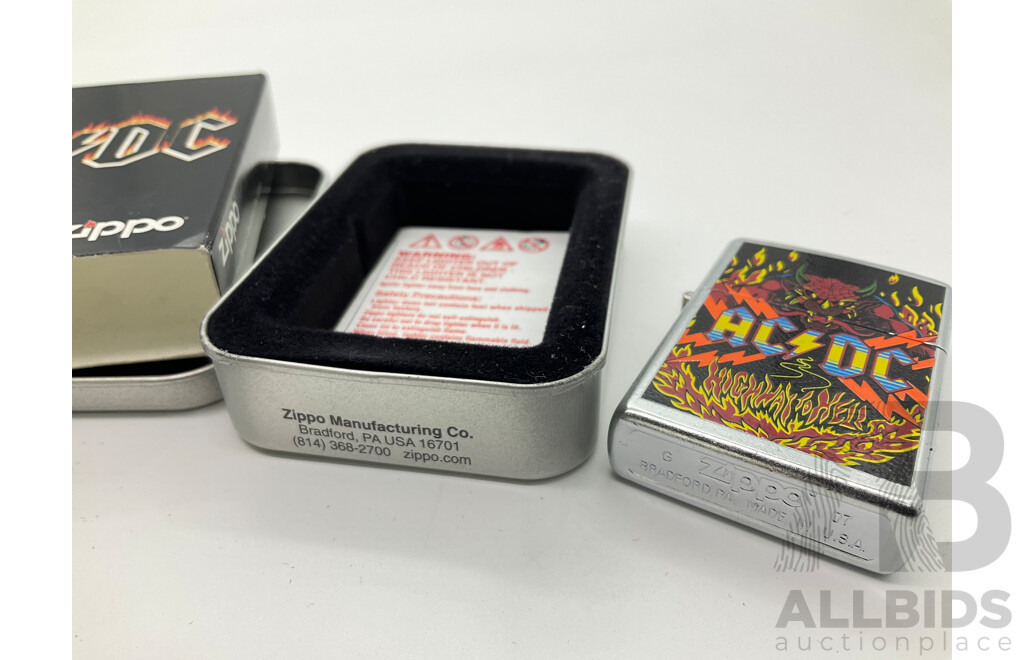 Zippo Lighter in Original Steel Case, AC/DC HIghway to Hell, Made in USA