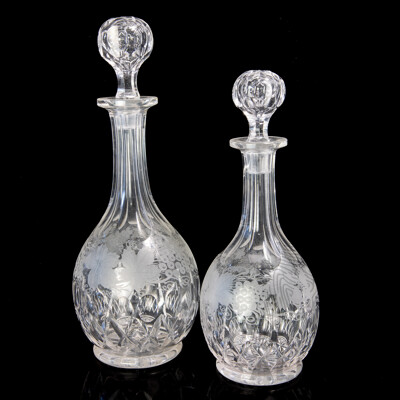 Pair Antique Cut Crystal Matching Decanters with Stoppers