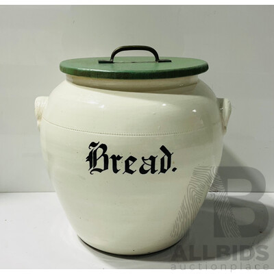 Large Ceramic Bread Container with Wooden Lid