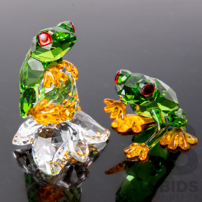 Collection Two Swarovski Austrian Crystal Frog Figures, in One Box
