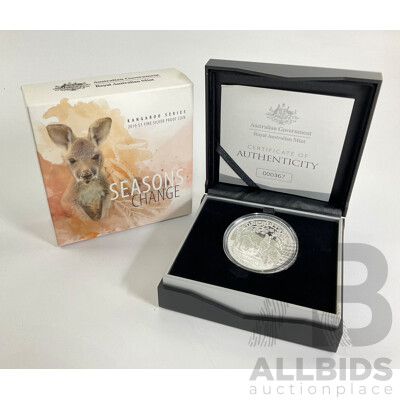 Australian RAM 2019 One Dollar Silver Proof Coin, Kangaroo Series, Seasons Change .999