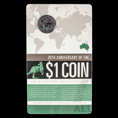 Australian RAM 2014 Coloured One Dollar Coin, 30th Anniversary of the One Dollar Coin Australian RAM 2014 Coloured One Dollar Coin, 30th Anniversary of the One Dollar Coin