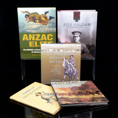 Collection FIve Books Relating to Australian Military History Including for Valour, Australians Awarded the Victoria Cross and More