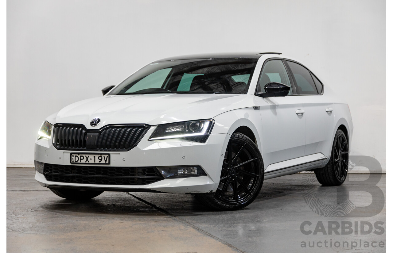 05/2017 Skoda Superb 206TSI Sportline (AWD) NP MY17 4d Sedan Moon White Metallic Turbo 2.0L