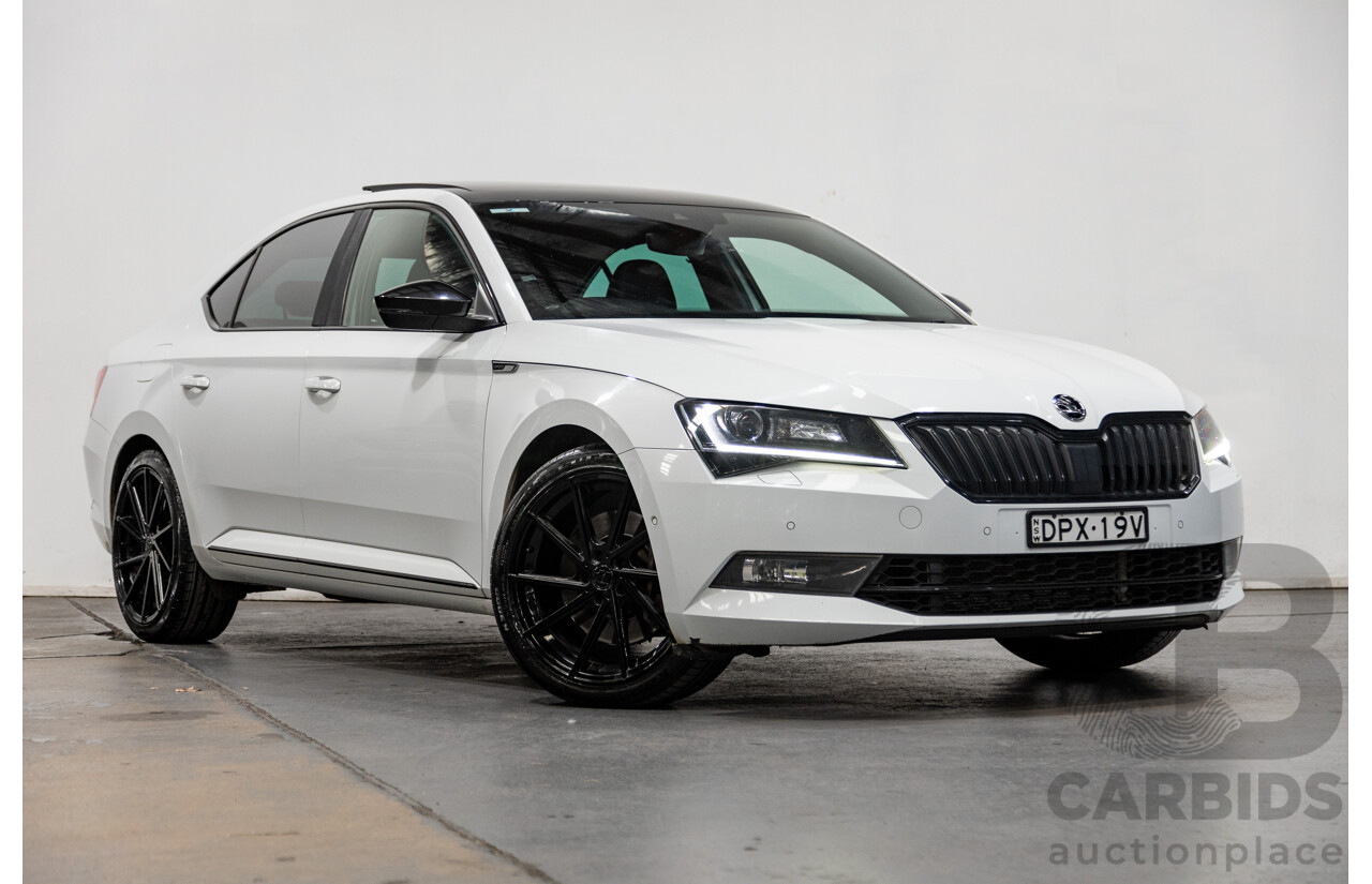 05/2017 Skoda Superb 206TSI Sportline (AWD) NP MY17 4d Sedan Moon White Metallic Turbo 2.0L