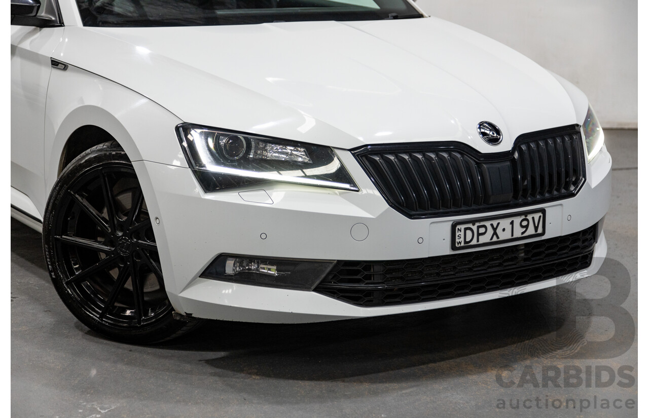 05/2017 Skoda Superb 206TSI Sportline (AWD) NP MY17 4d Sedan Moon White Metallic Turbo 2.0L