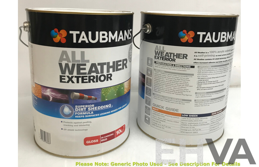 TAUBMANS All Weather Gloss Red for Exterior 10L - Lot of 2 - Total ORP $514.00