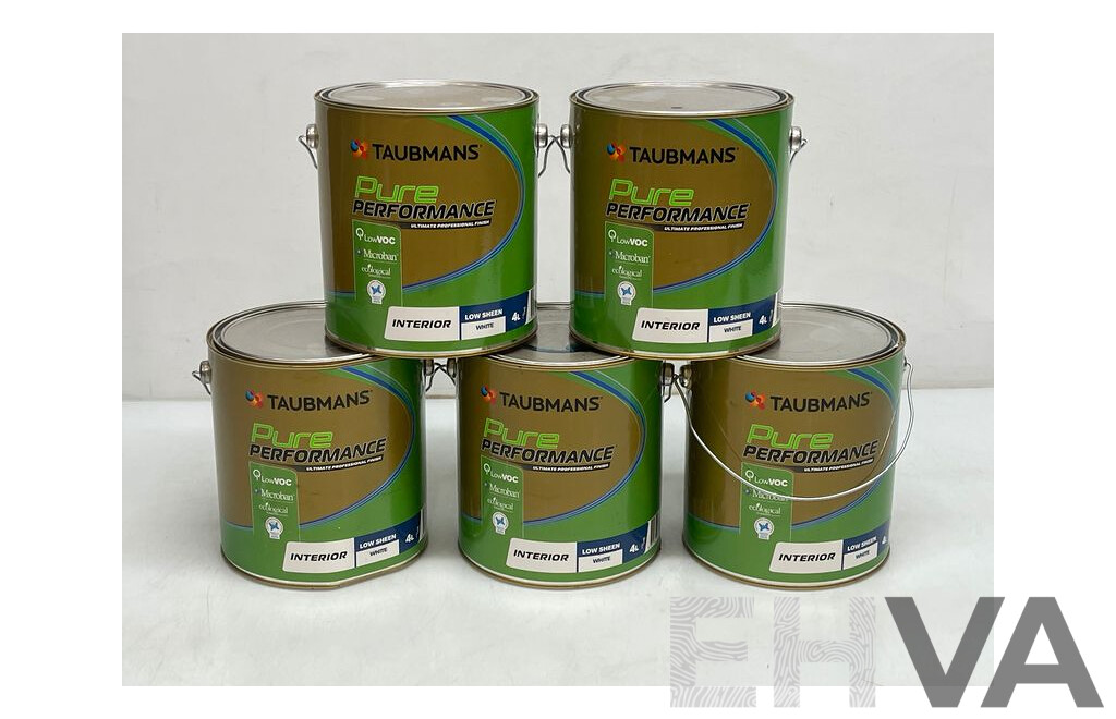TAUBMANS Pure Performance Low Sheen White for Interior 4L - Lot of 5