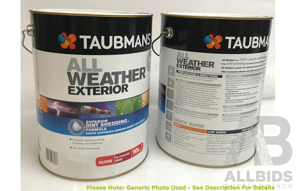 TAUBMANS All Weather Gloss Red for Exterior 10L - Lot of 2 - Total ORP $514.00