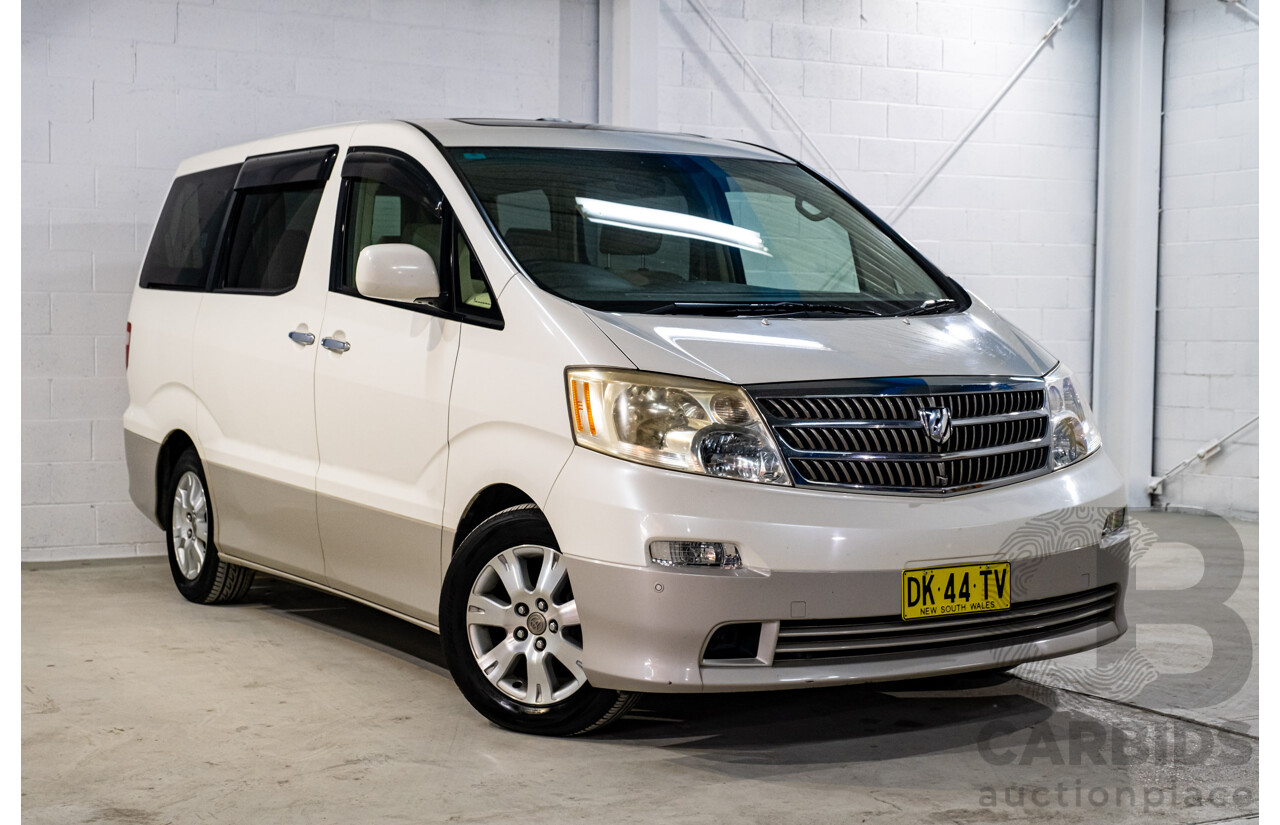 08/2003 Toyota Alphard G MZ (4x4) MNH15W 4d Van White V6 3.0L - 6 Seater - 05/2020 Used Import