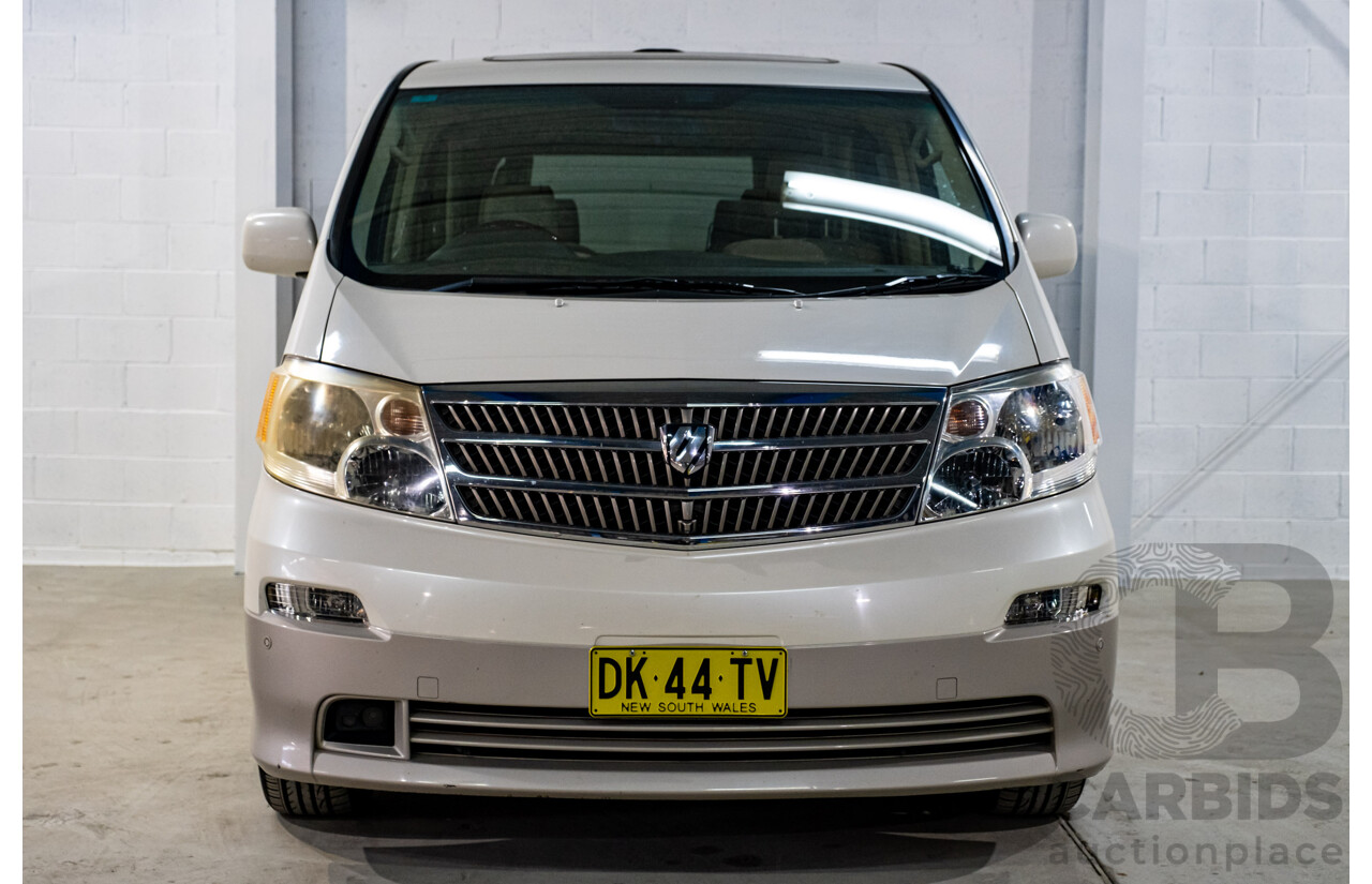 08/2003 Toyota Alphard G MZ (4x4) MNH15W 4d Van White V6 3.0L - 6 Seater - 05/2020 Used Import