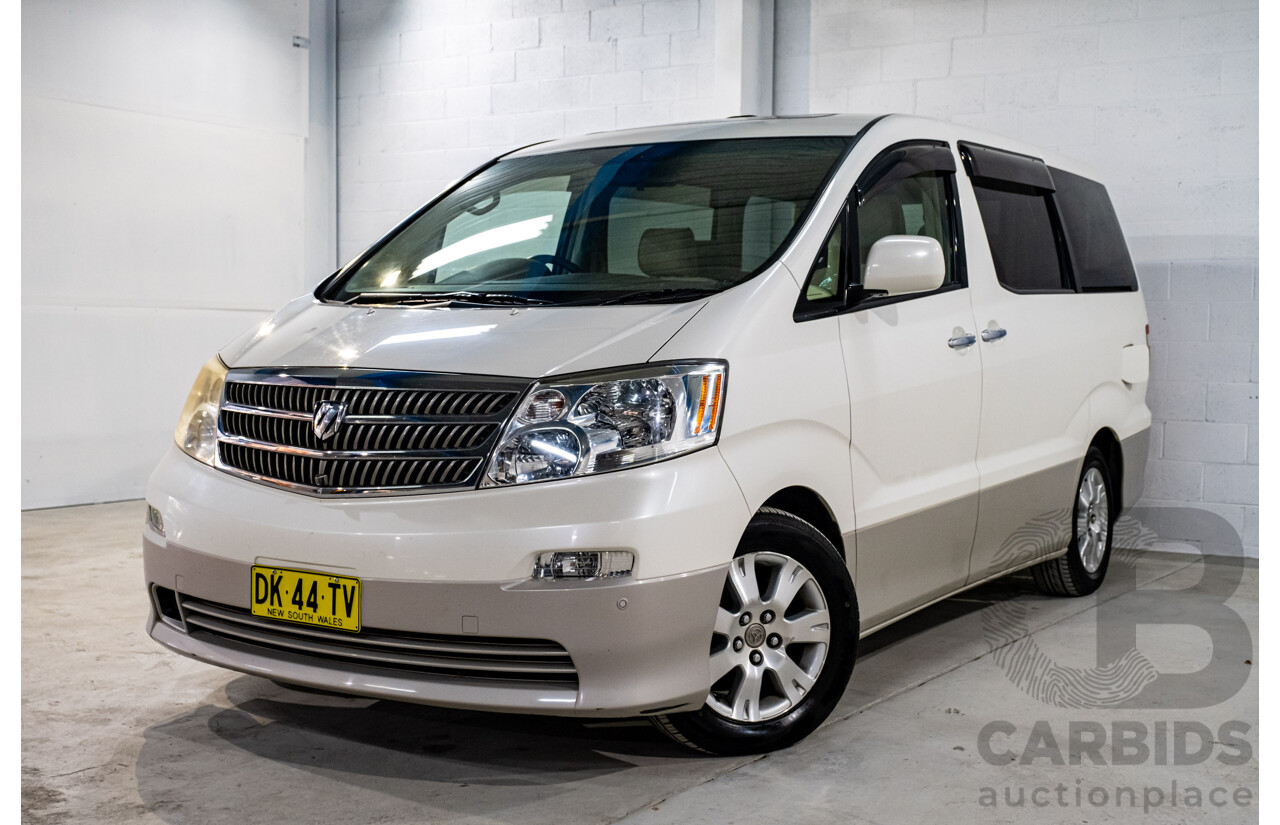 08/2003 Toyota Alphard G MZ (4x4) MNH15W 4d Van White V6 3.0L - 6 Seater - 05/2020 Used Import