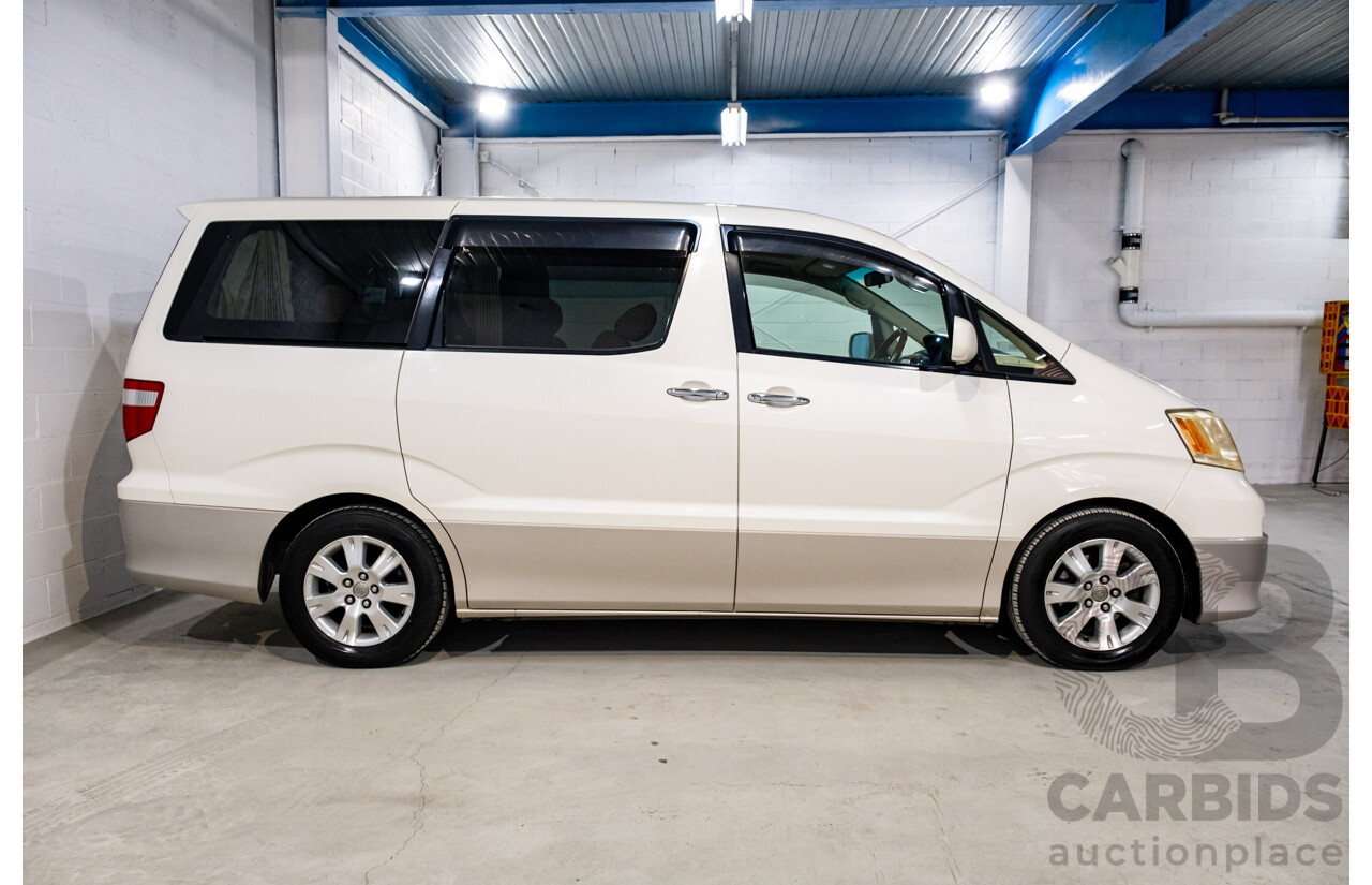 08/2003 Toyota Alphard G MZ (4x4) MNH15W 4d Van White V6 3.0L - 6 Seater - 05/2020 Used Import