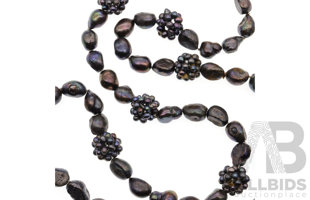 Aubergine Coloured Baroque Freshwater Cultured Pearl Necklace, 90cm