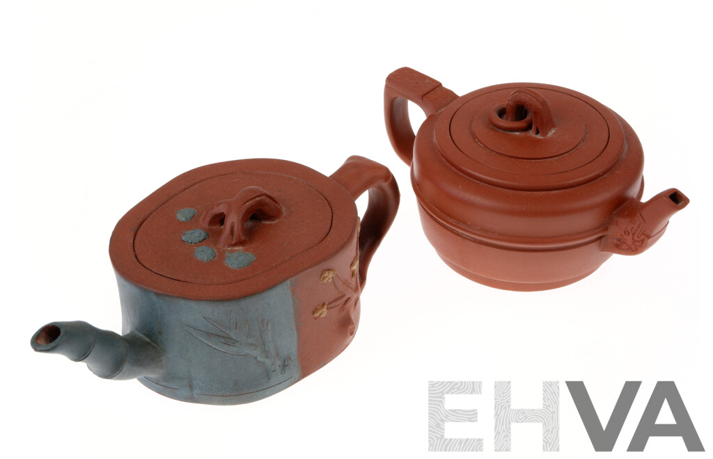 Two Chinese Yi Xing Small Teapots, Character Stamps to Bases