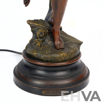 Antique Patinated Hollow Bronze Statue, Gloria, with Light Up Torch, After Jean Baptiste Germain