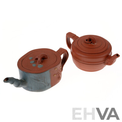 Two Chinese Yi Xing Small Teapots, Character Stamps to Bases