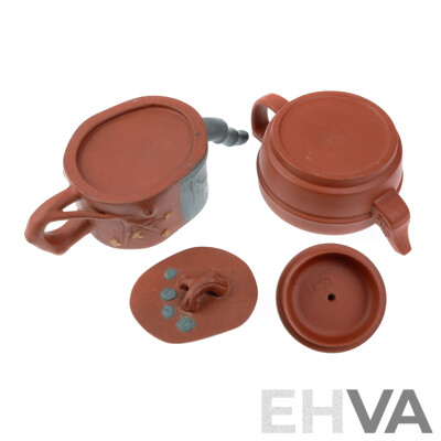 Two Chinese Yi Xing Small Teapots, Character Stamps to Bases