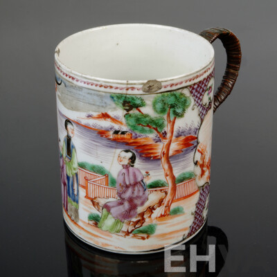 Antique Chinese Porcelain Export Ware Tankard with Bronze Handle, Circa 1780