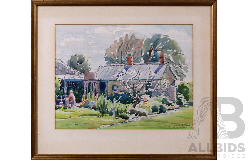 Mary MacQueen (1912-1994), Old MacQueen Homestead - Highett 1942, Ink & Watercolour