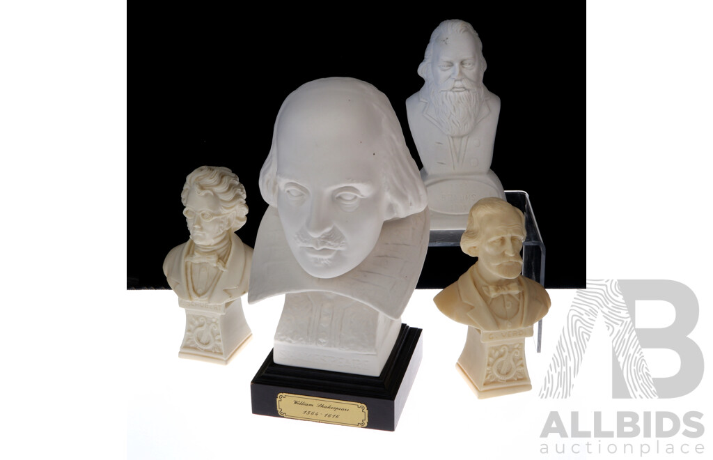 Collection Four Busts Comprising Two Plaster and Two Resin Examples