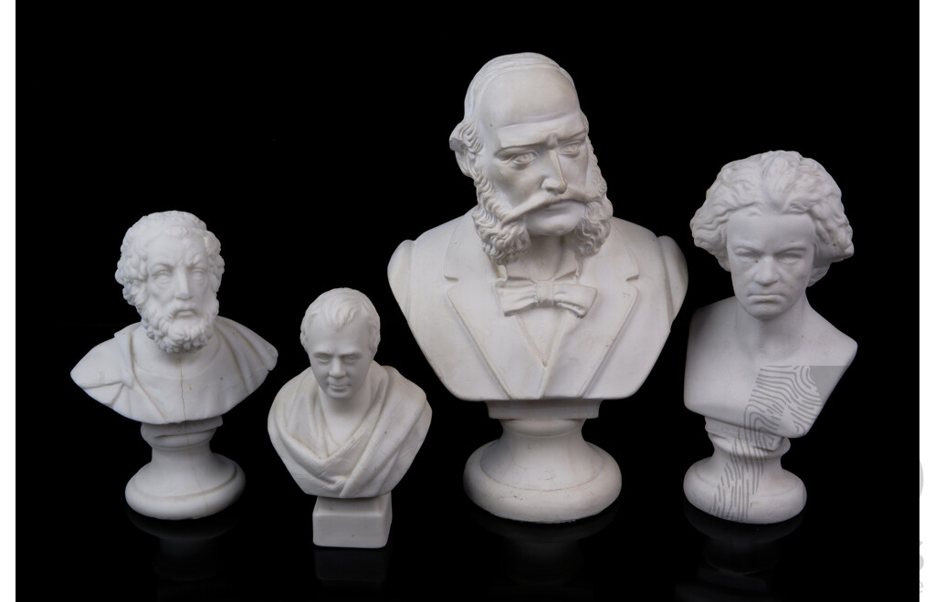 Collection Four Busts Comprising Two Composite Marble and Two Plaster Examples