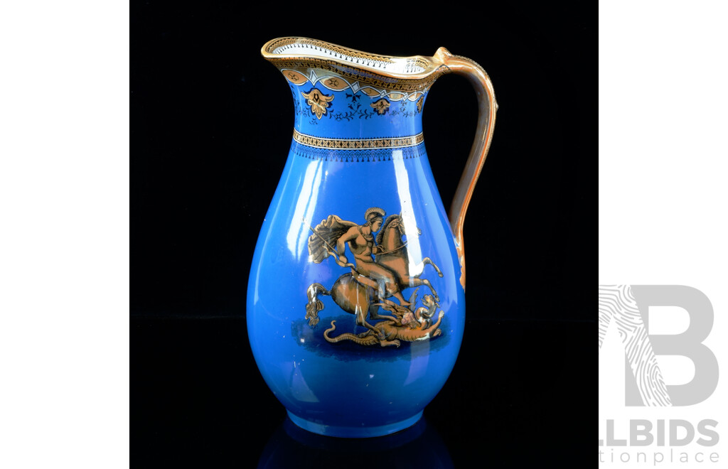 Large Italianne Style Ceramic Jug with St George and the Dragon Decoration