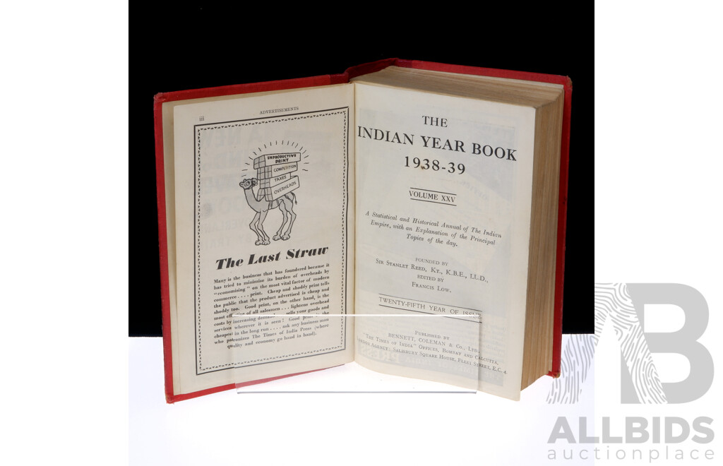 The Indian Year Book 1938 to 1939, Volume XXV, Bennett Coleman & Co, the Times of India Press, Bombay, Hardcover