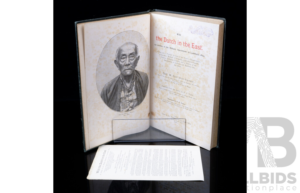 First Edition, The Dutch in the East, an Outline of Military Operations in Lombok 1894, Capt W Cool, Luzac & Co, 1897, Hardcover