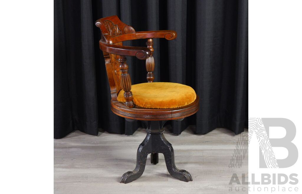 Victorian Mahogany Captains Chair with Cast Iron Base